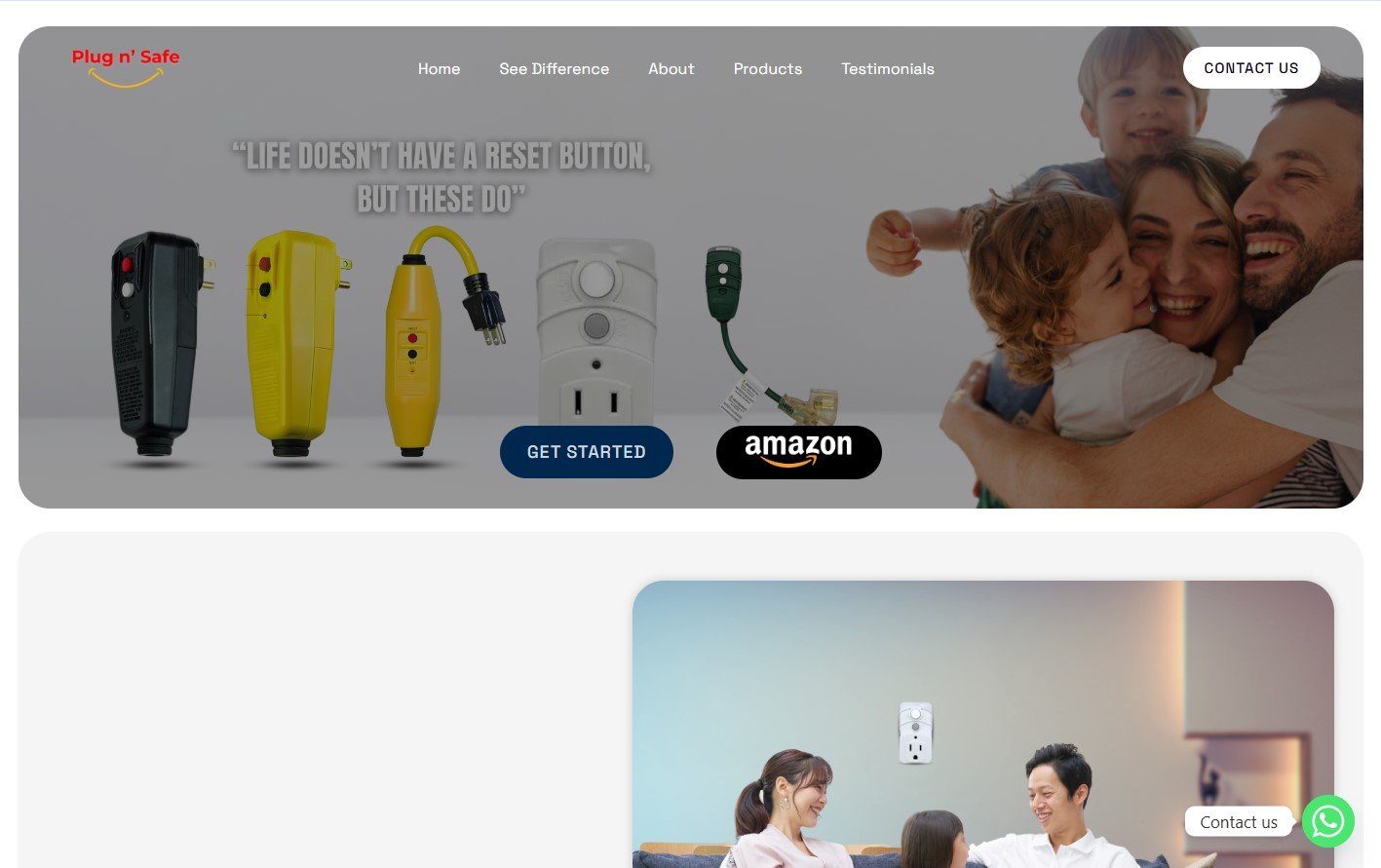 Plug n' Safe products: surge protectors, extension cords, and outlet covers.
