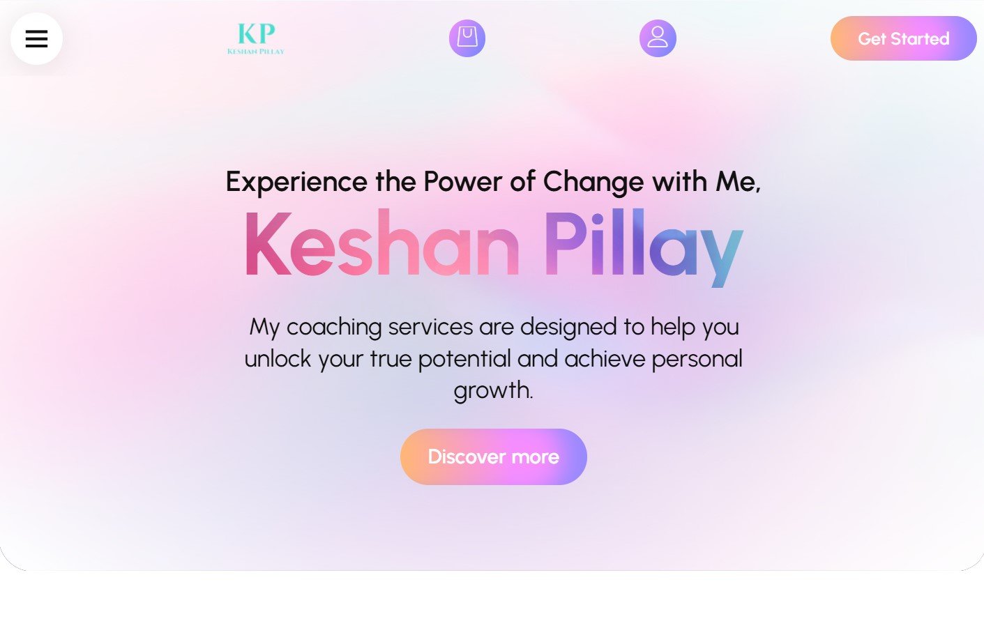 Keshan Pillay, a life coach, with the tagline "Experience the Power of Change with Me.