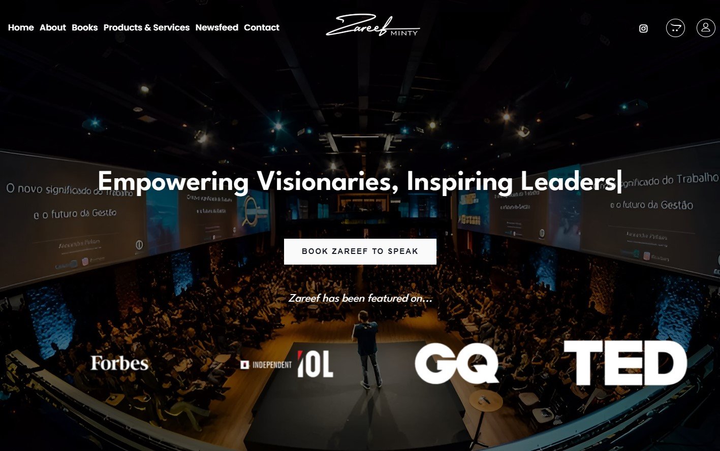 Zareef Minty speaking at a conference, "Empowering Visionaries, Inspiring Leaders!