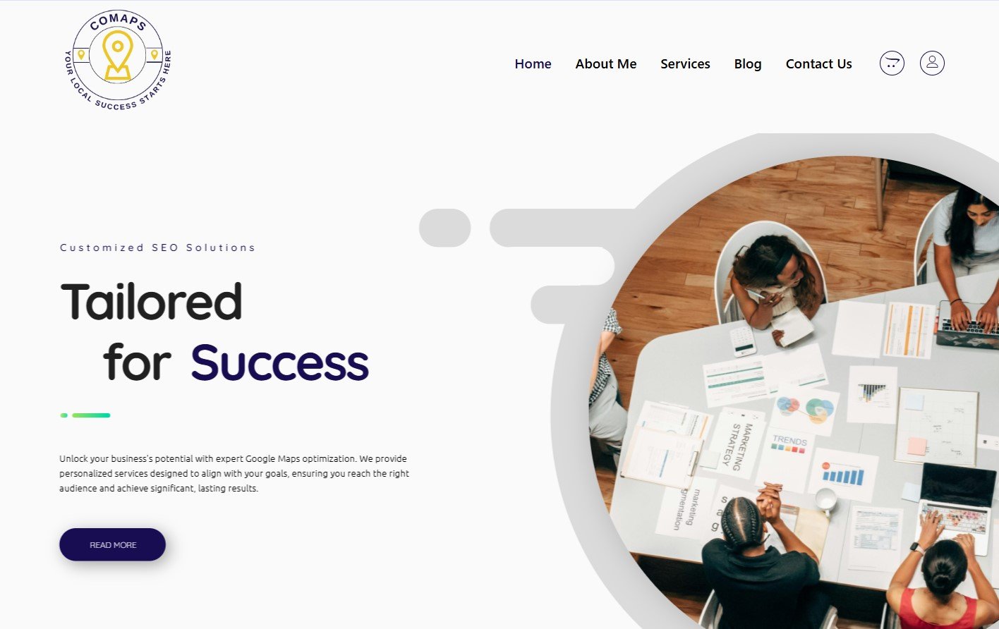 Team collaborating on marketing strategy, Google Maps optimization, and SEO solutions