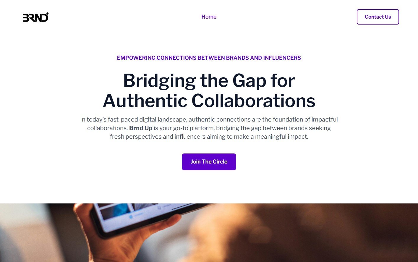 Brnd Up logo and headline "Bridging the Gap for Authentic Collaborations" on a white background.