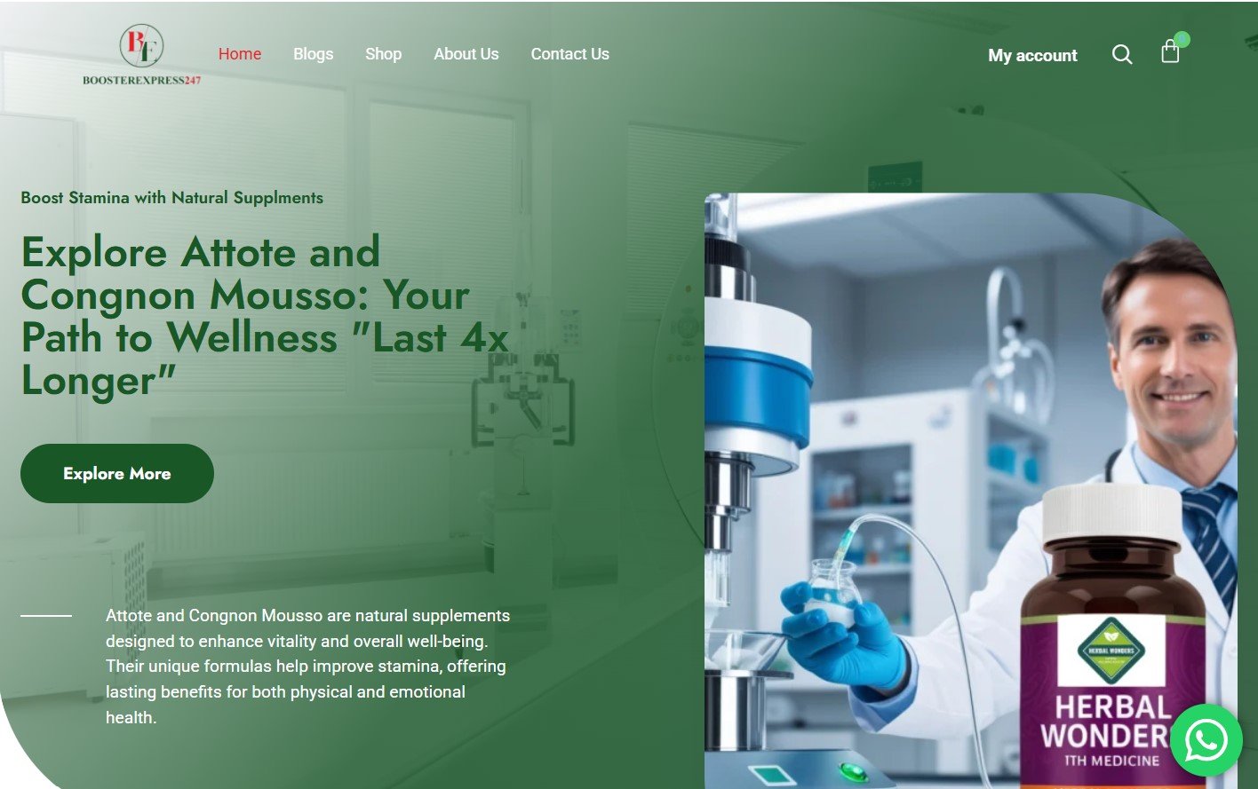 Booster Express247: Man in lab coat with Herbal Wonder supplement bottle