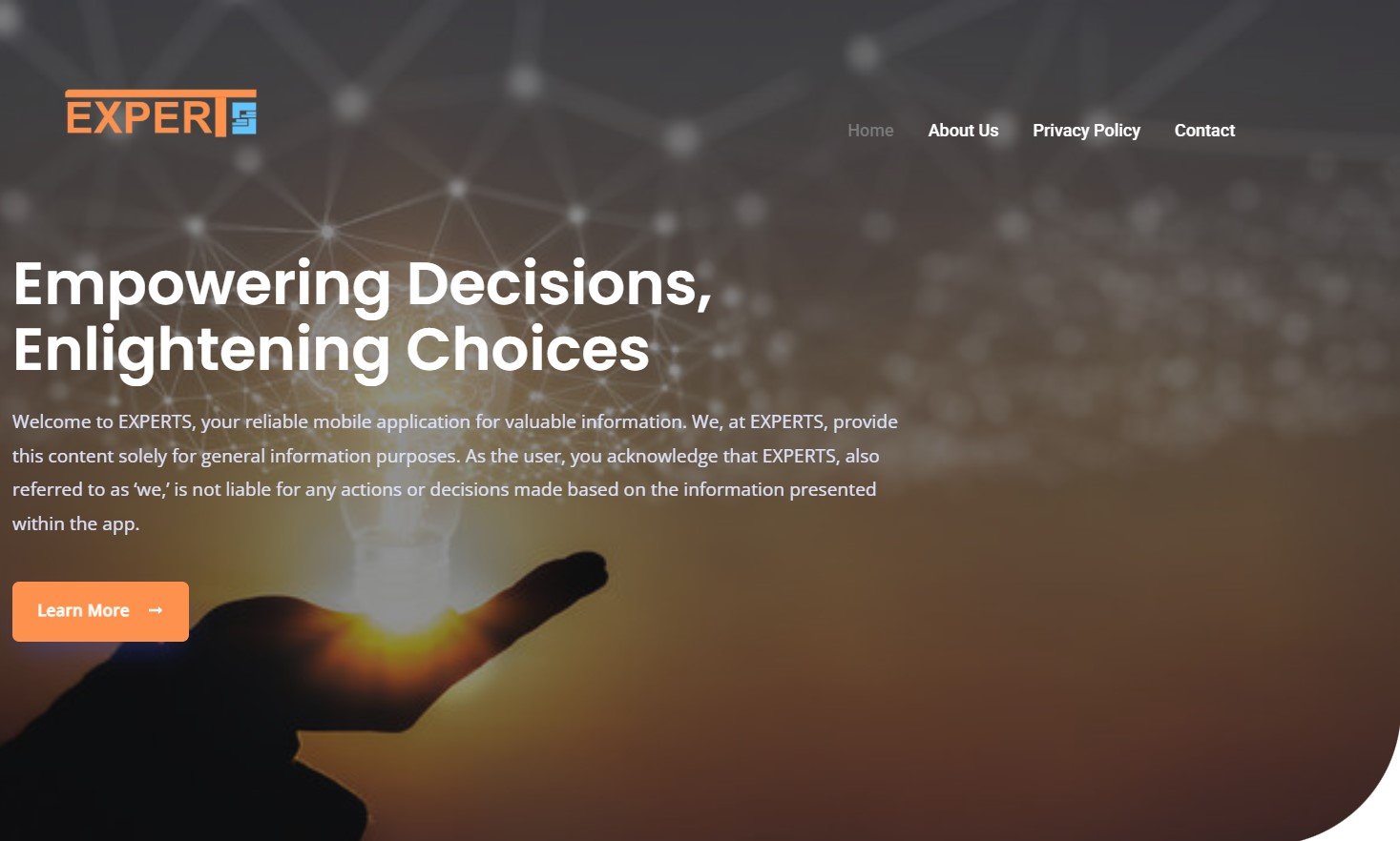 EXPERT logo with tagline "Empowering Decisions, Enlightening Choices" over a lightbulb image